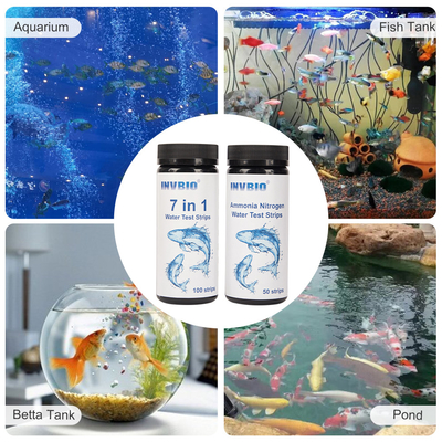 Invbio 7 en 1 equipo de la prueba de nitrógeno del amoníaco de las tiras de prueba de agua del acuario de los pescados