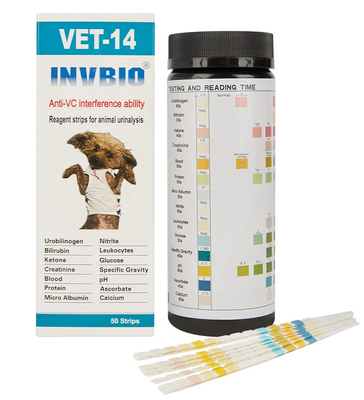 Mercado estupendo de la entrega de la marca INVBIO del VETERINARIO del animal doméstico de orina del análisis de los parámetros rápidos de las tiras 14