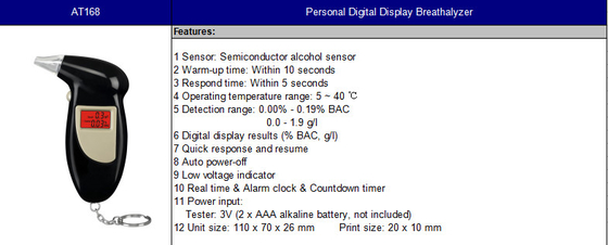 Indicador digital At168 de la respuesta del alcoholímetro personal rápido del alcoholímetro