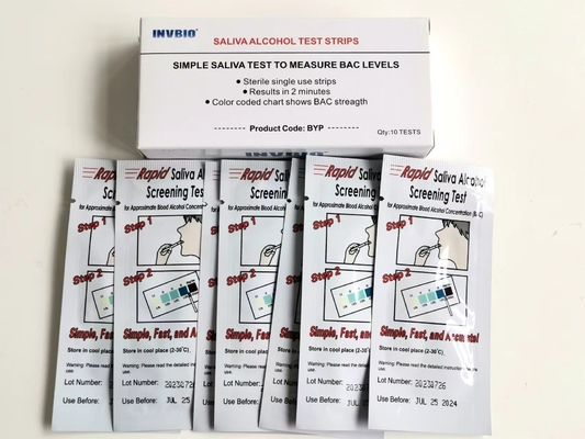 A casa 2 minutos una tira 25pcs/caja de la prueba de alcohol de la saliva del paso