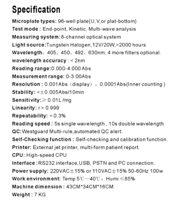 Analizador bien de Elisa Reader Machine Clinical Chemistry del laboratorio 96 con la impresora SK202